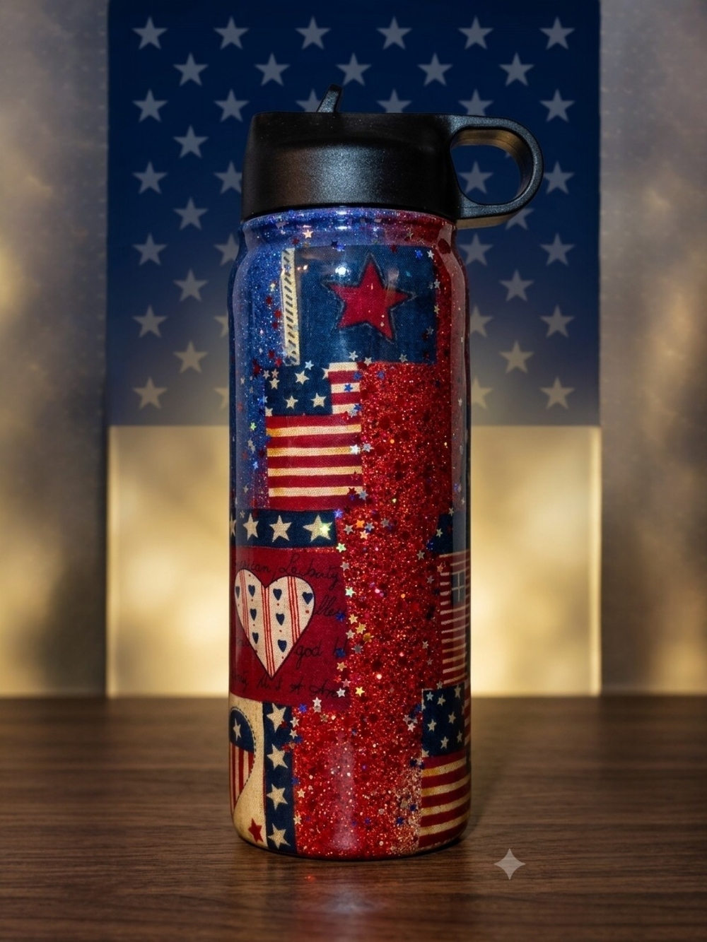 Handcrafted Patriotic Glitter Tumbler: Celebrate With American Style!